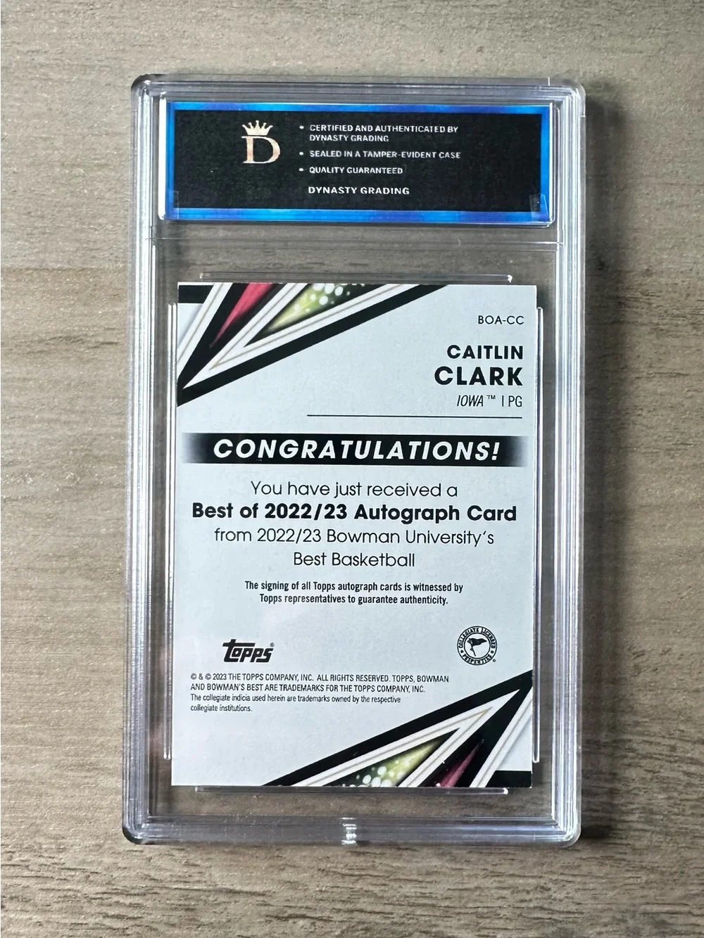 Caitlin Clark Signed Rookie 2022/23 Topps #BOA-CC Novelty Card. Iowa. Indiana.